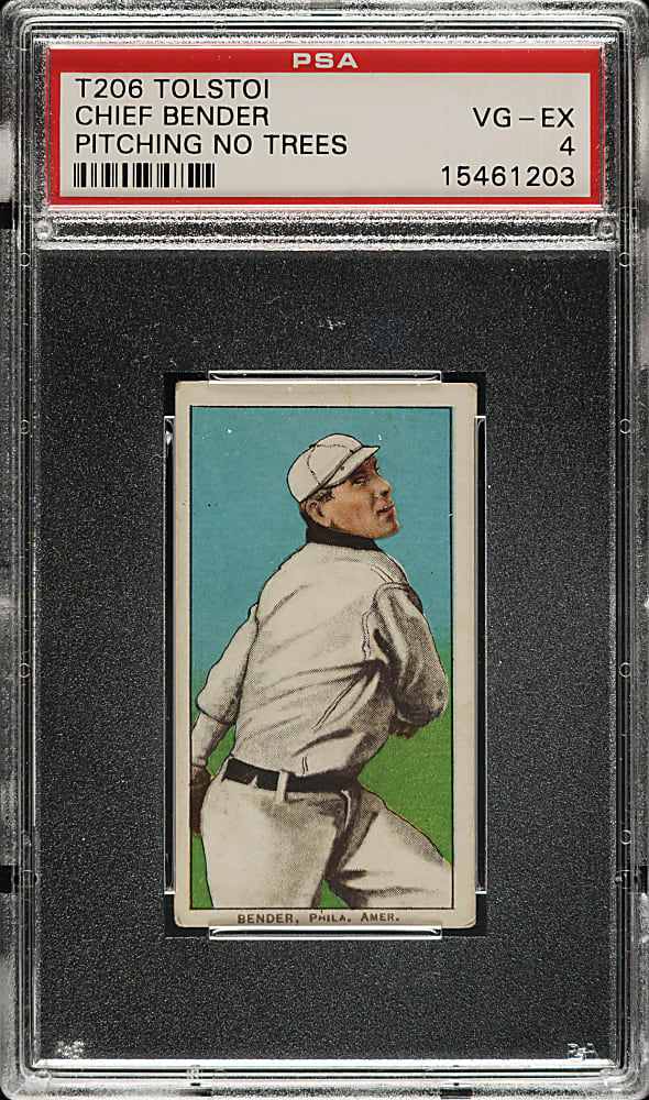 1909-1911 T206 White Border Chief Bender Pitching, No Trees in Background PSA VG-EX 4 - Tolstoi Back