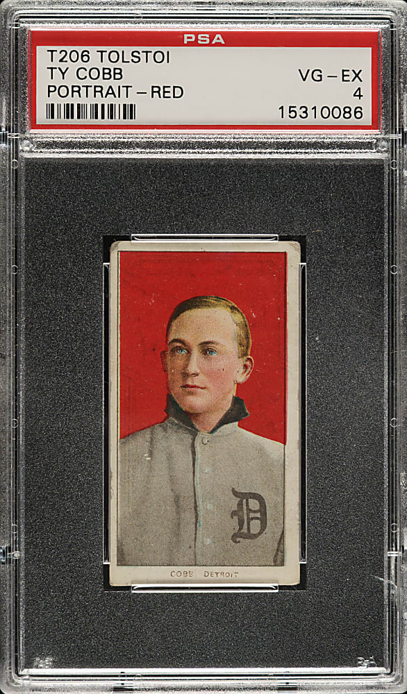 1909-1911 T206 White Border Ty Cobb Portrait Red Background PSA VG-EX 4 - Tolstoi Back