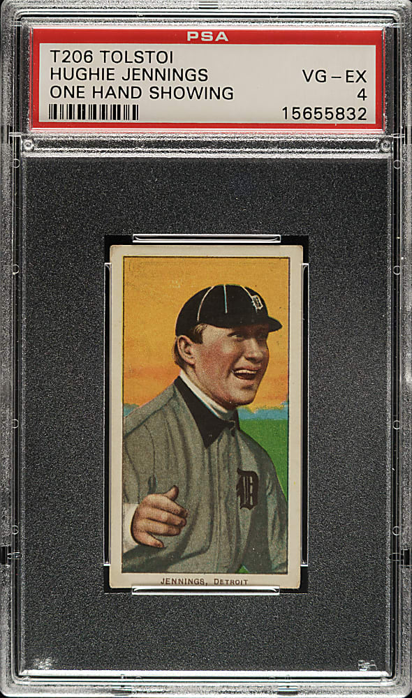 1909-1911 T206 White Border Hughie Jennings One Hand Showing PSA VG-EX 4 - Tolstoi Back