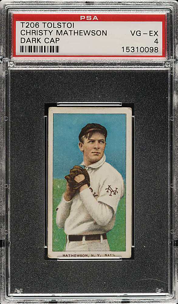 1909-1911 T206 White Border Christy Mathewson Dark Cap PSA VG-EX 4 - Tolstoi Back