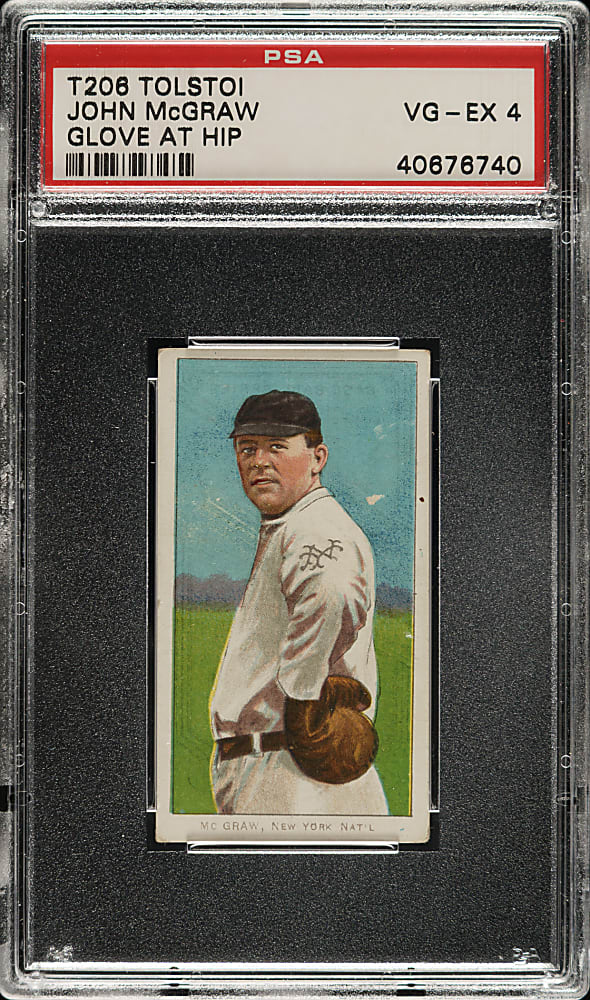 1909-1911 T206 White Border John McGraw Glove at Hip PSA VG-EX 4 - Tolstoi Back