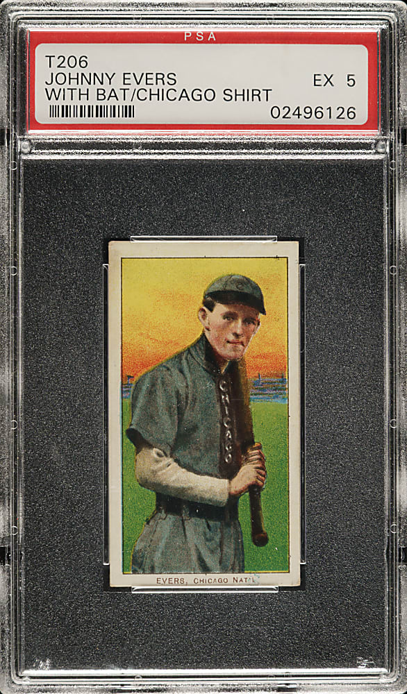 1909-1911 T206 White Border Johnny Evers with Bat, Chicago on Shirt PSA EX 5 - Carolina Brights Back - 1 of 2 - Highest Graded!