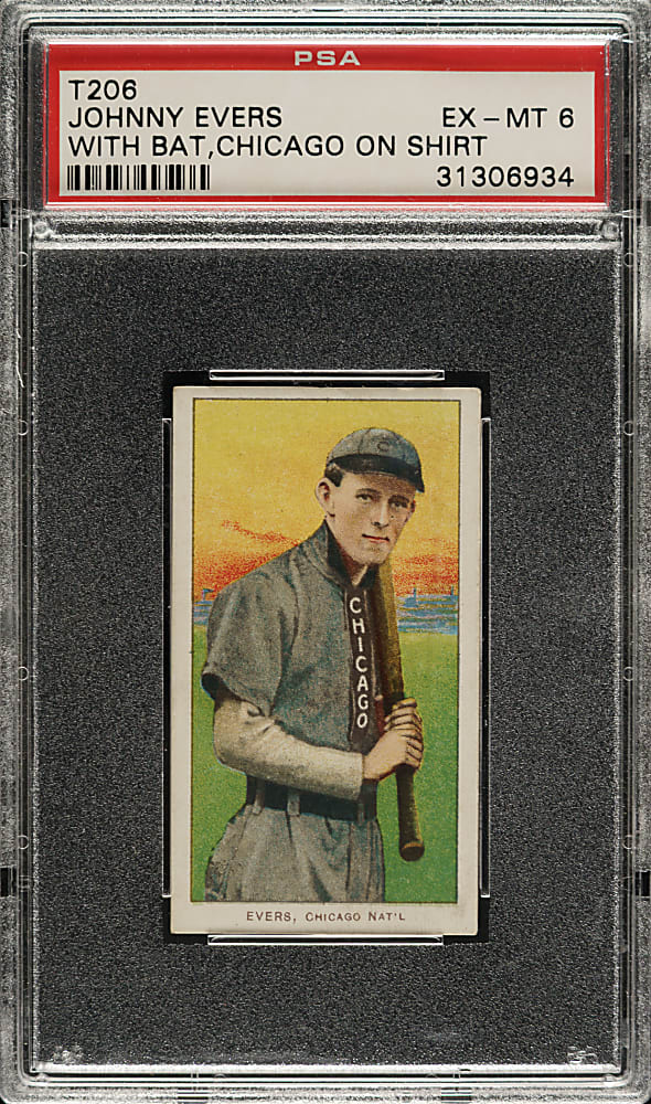 1909-1911 T206 White Border Johnny Evers with Bat, Chicago on Shirt PSA EX-MT 6