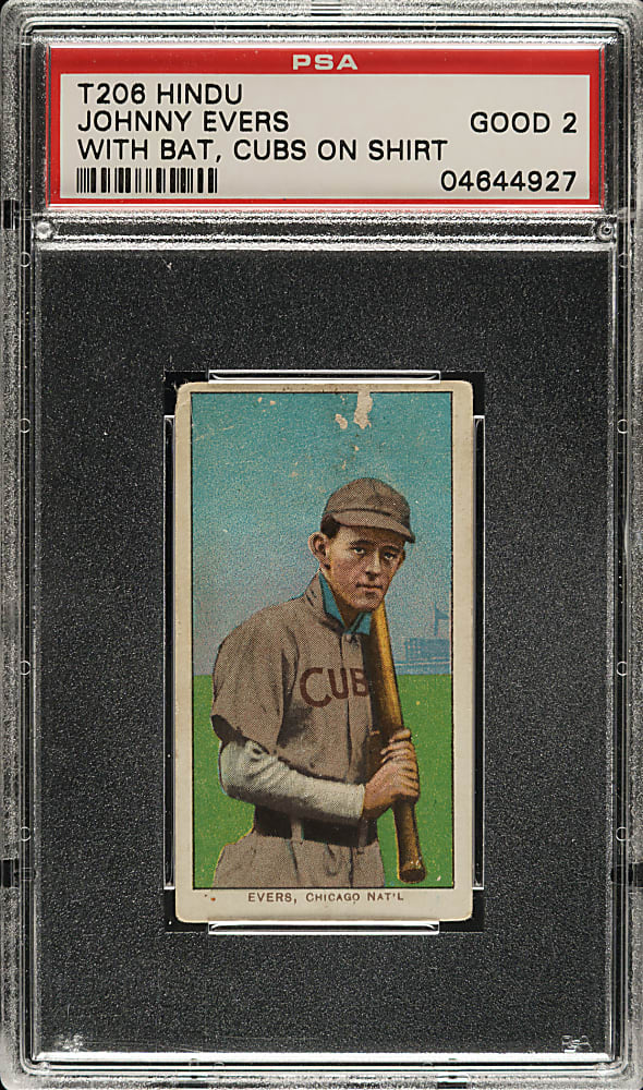 1909-1911 T206 White Border Johnny Evers with Bat, Cubs on Shirt PSA GOOD 2 - Brown Hindu Back