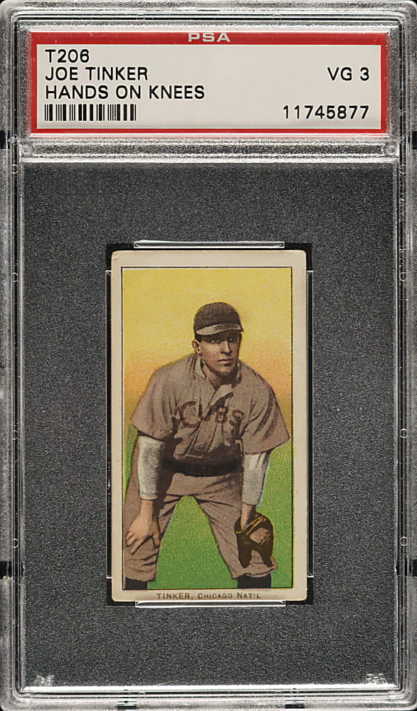 1909-1911 T206 White Border Joe Tinker Hands on Knees PSA VG 3 - Brown Hindu Back - 1 of 2 - Highest Graded!