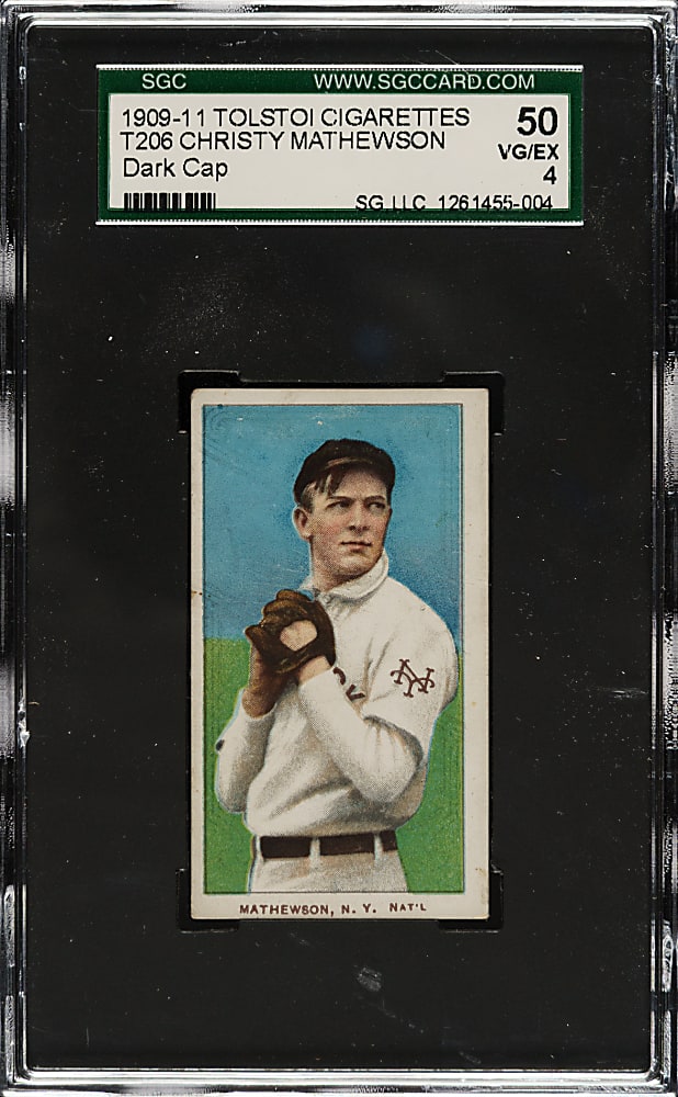 1909-1911 T206 White Border Christy Mathewson Dark Cap SGC VG/EX 50 - Tolstoi Back