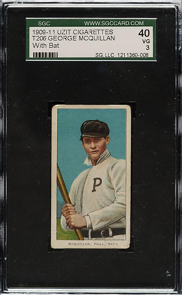 1909-1911 T206 White Border George McQuillan with Bat SGC VG 40 - Uzit Back