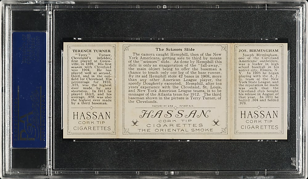1912 T202 Hassan Triple Folder "The Scissors Slide" Birmingham/Turner PSA NM 7