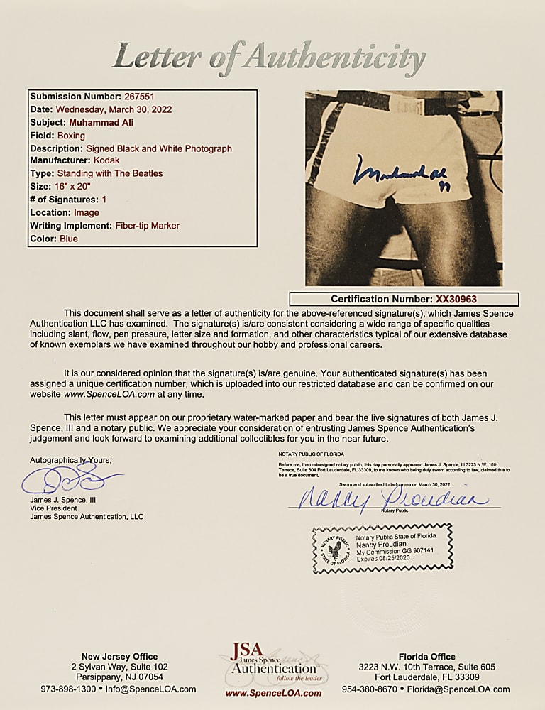 Muhammad Ali Signed Photograph with The Beatles - JSA