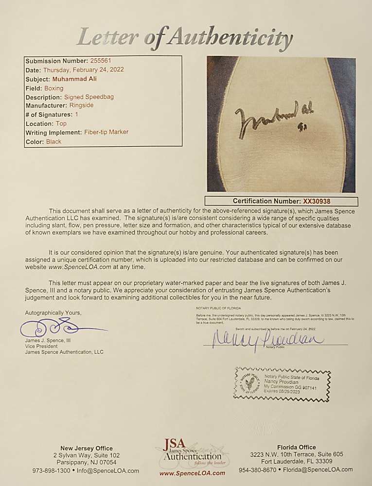 Muhammad Ali Signed Speedbag - JSA