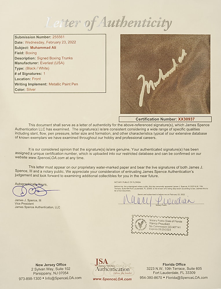 Muhammad Ali Signed Boxing Trunks - JSA