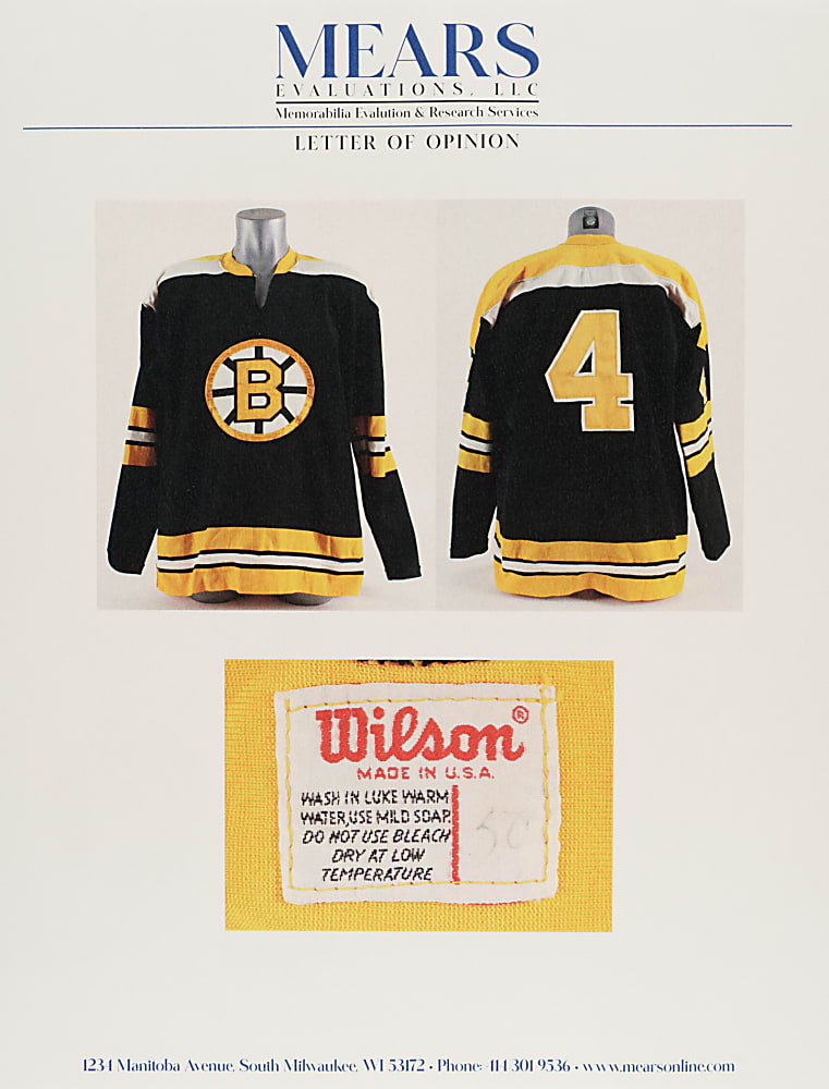 1972-1973 Bobby Orr Boston Bruins Game-Used Road Jersey MEARS A10