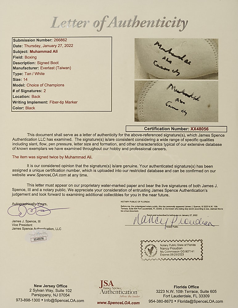 Muhammad Ali "AKA Cassius Clay" Twice-Signed Boot - JSA