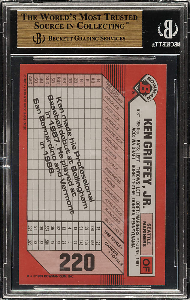 1989 Bowman Tiffany #220 Ken Griffey Jr. Rookie BGS GEM MINT 9.5