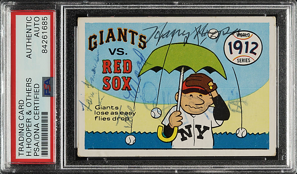 Signed 1970 Fleer World Series #9 Giants vs. Red Sox with Harry Hooper, Joe Wood, Larry Gardner and Duffy Lewis - PSA/DNA