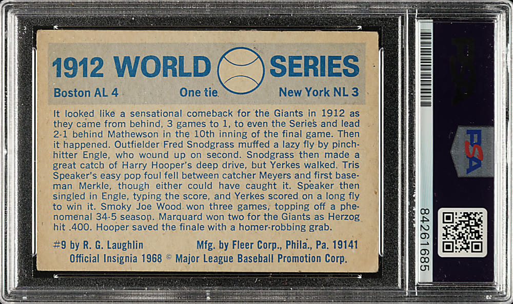 Signed 1970 Fleer World Series #9 Giants vs. Red Sox with Harry Hooper, Joe Wood, Larry Gardner and Duffy Lewis - PSA/DNA