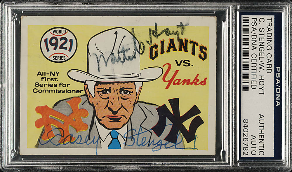 Signed 1970 Fleer World Series #18 Giants vs. Yankees with Casey Stengel and Waite Hoyt - PSA/DNA
