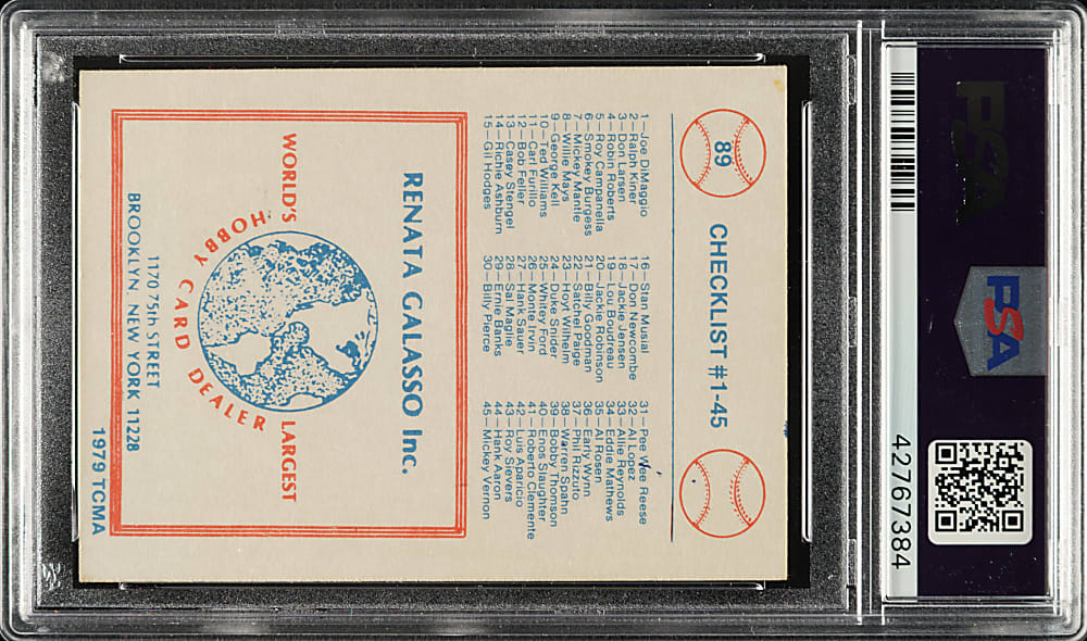 Signed 1979 TCMA #89 Checklist 1-45 with DiMaggio, Gehringer and Greenberg - PSA/DNA