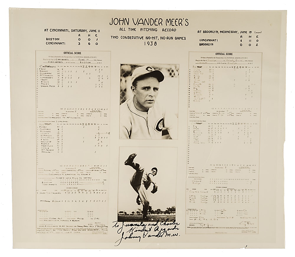 1938 Johnny Vander Meer Signed Photograph PSA/DNA GEM MINT 10 - From the Ruth Family Collection