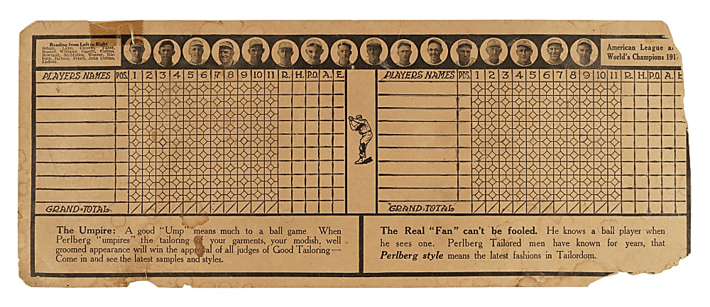 1917 Chicago White Sox and New York Giants "Photographic" Scorecard with Jackson, Cicotte, Gandil, Williams, Collins, Risberg, McMullin, Weaver, Felsch, Thorpe, and McGraw