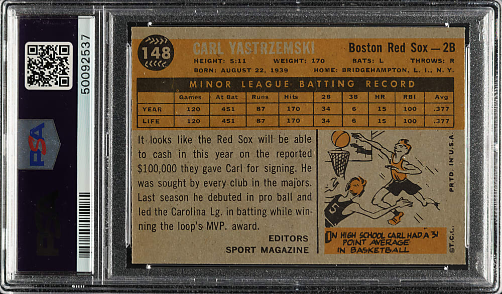 1960 Topps #148 Carl Yastrzemski Rookie PSA MINT 9