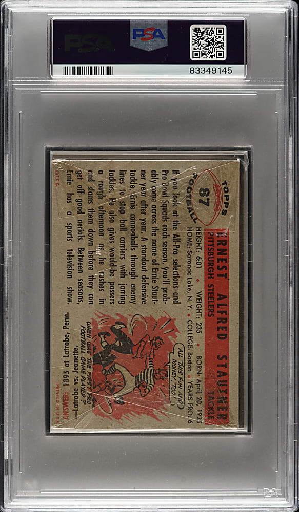 1956 Topps Football Unopened Cello Pack PSA NM-MT 8 - Ernie Stautner on Back