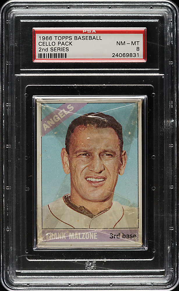 1966 Topps Second Series Unopened Cello Pack PSA NM-MT 8 - Rub-Off Insert Bob Gibson on Back