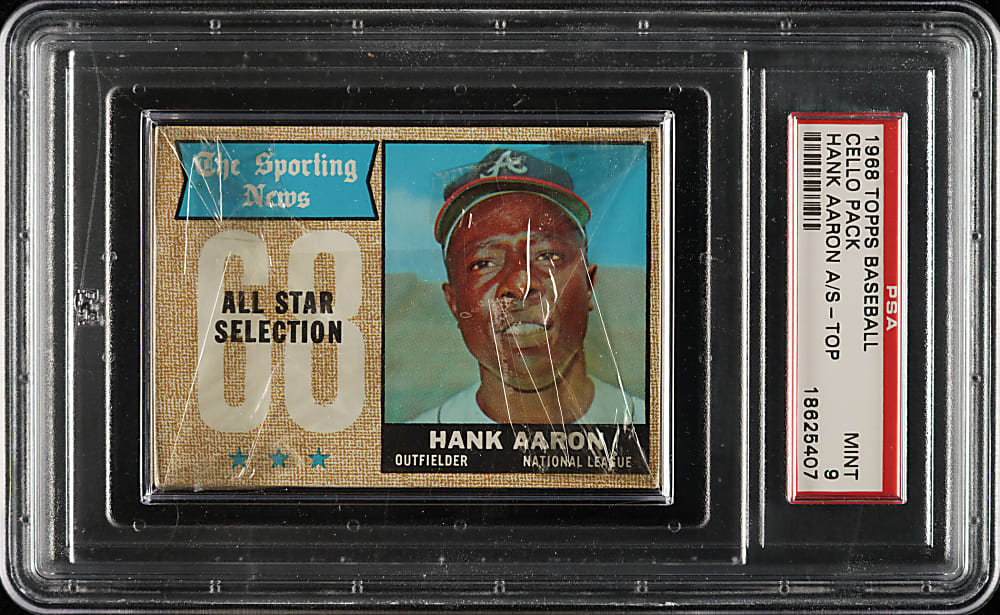 1968 Topps Fourth Series Unopened Cello Pack PSA MINT 9 - Hank Aaron All-Star on Top!