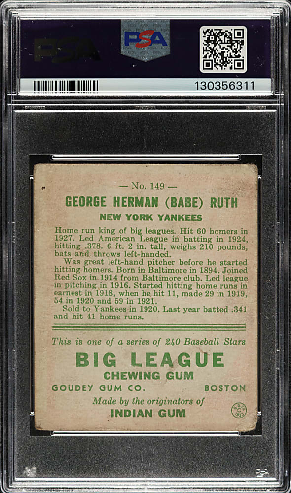 1933 R319 Goudey #149 Babe Ruth PSA POOR 1 (MC)