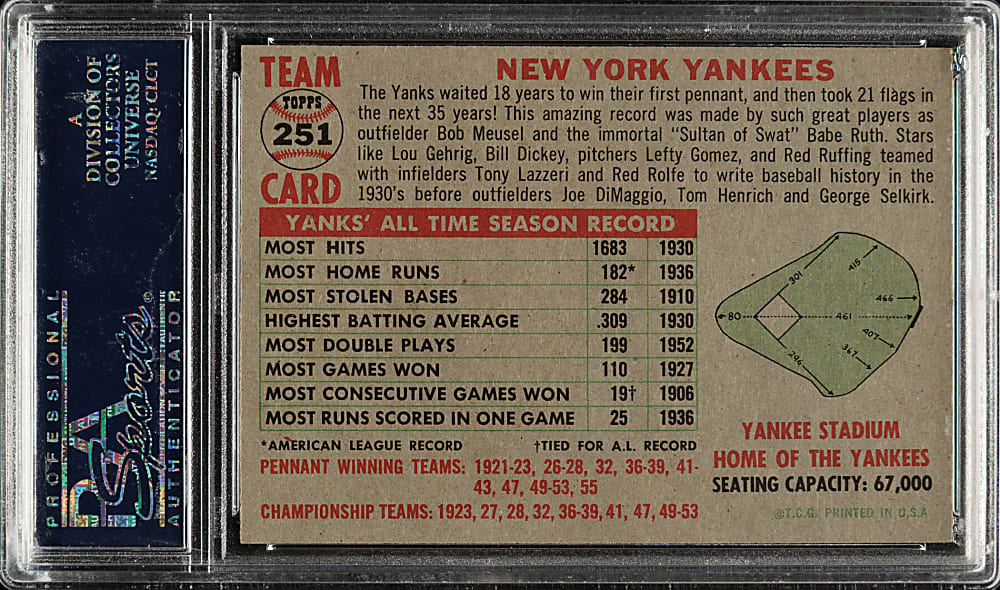 1956 Topps #251 New York Yankees Team PSA NM-MT 8