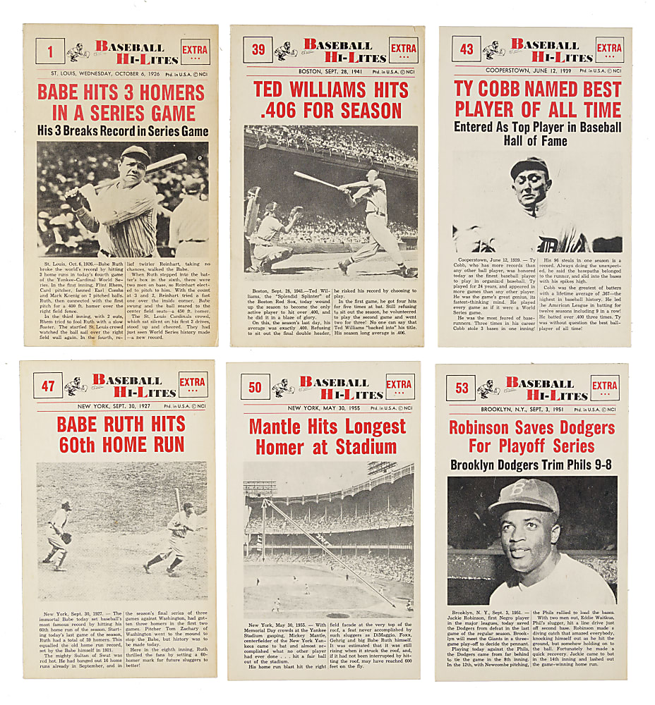 1960 Nu-Card Baseball Hi-Lites Near-Complete Set (64/72)
