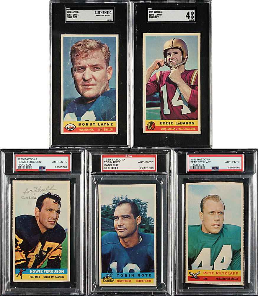 1959 Bazooka Football PSA- and SGC-Graded Collection (5) Including Layne, LeBaron, and Rote