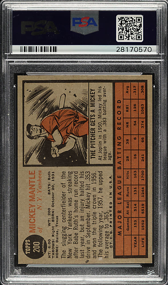 1962 Topps #200 Mickey Mantle PSA NM-MT+ 8.5