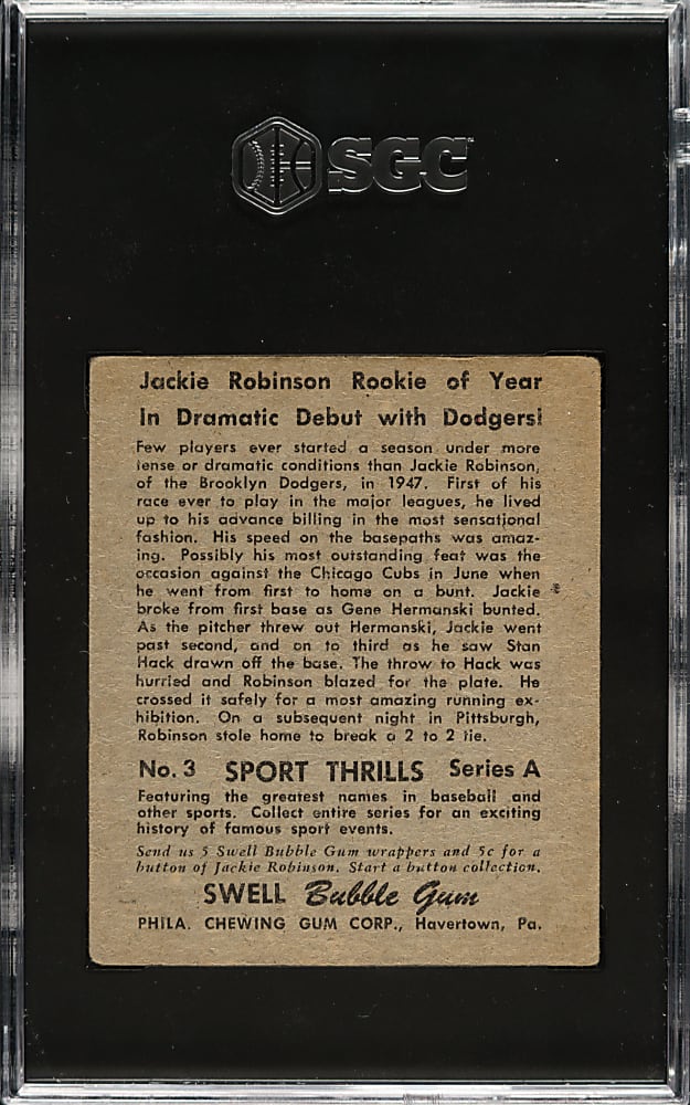 1948 Swell Bubble Gum Sport Thrills #3 Jackie Robinson SGC FAIR 1.5