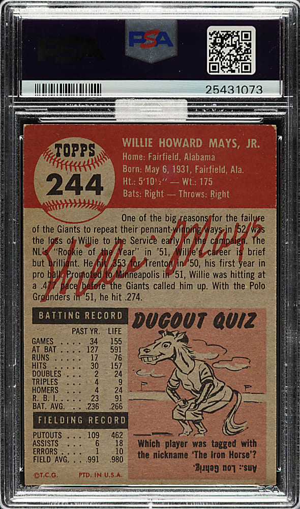 1953 Topps #244 Willie Mays PSA EX+ 5.5 (MBA Silver Diamond)