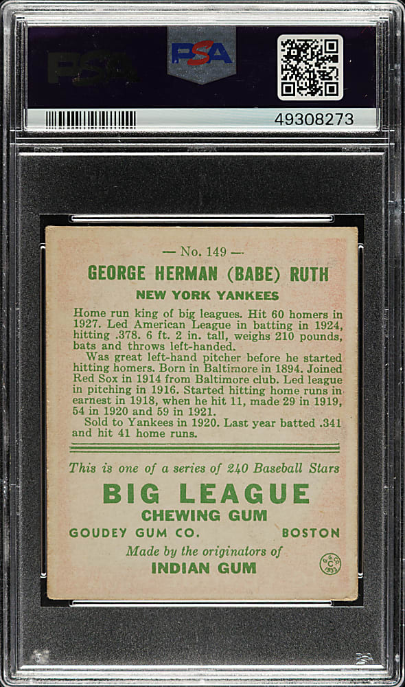 1933 R319 Goudey #149 Babe Ruth PSA VG+ 3.5