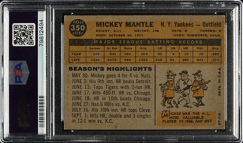 1960 Topps #350 Mickey Mantle PSA EX 5