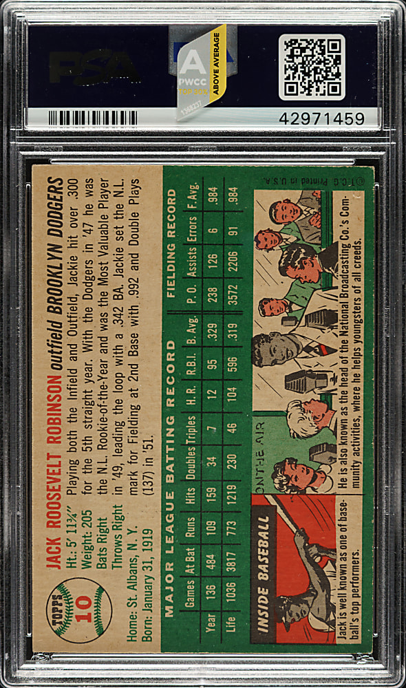 1954 Topps #10 Jackie Robinson PSA EX-MT 6