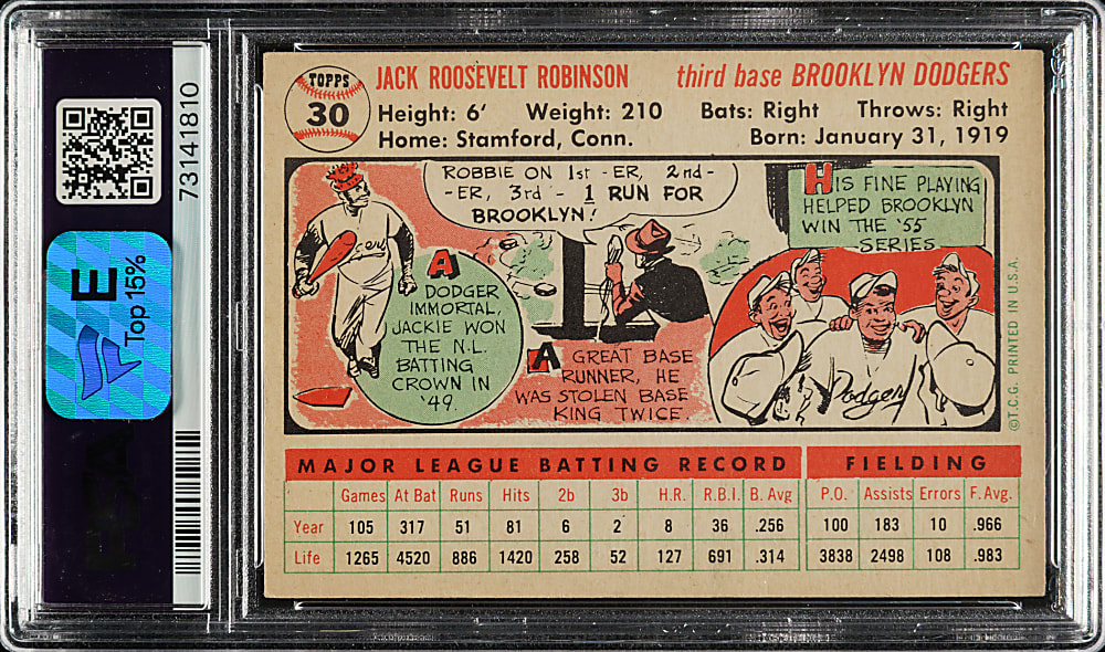 1956 Topps #30 Jackie Robinson White Back PSA VG-EX 4