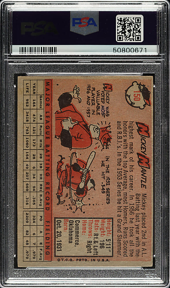 1958 Topps #150 Mickey Mantle PSA VG-EX 4