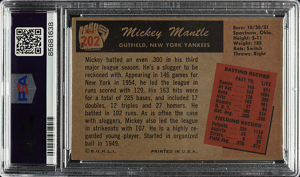 1955 Bowman #202 Mickey Mantle PSA VG-EX 4
