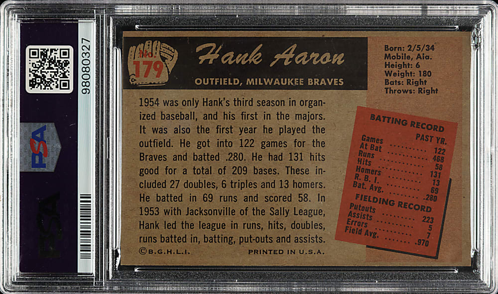 1955 Bowman #179 Hank Aaron PSA EX-MT+ 6.5