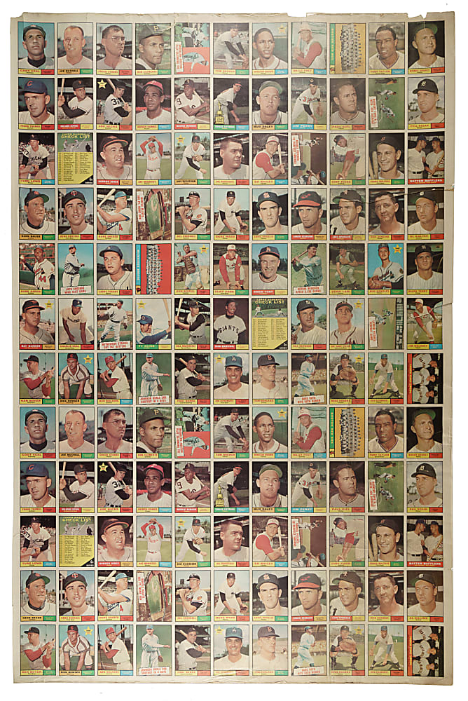 1961 Topps Fifth/Sixth Series Uncut Proof Sheet (132 Cards) Including Clemente, Aaron, Berra, Kaline, Snider, Marichal Rookie, Ruth 60th Homer, and Mantle Blasts HR