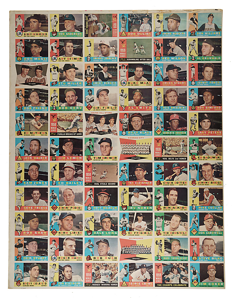 1960 Topps Partial Uncut Proof Sheet (66 Cards) Including Roger Maris and Ed Mathews