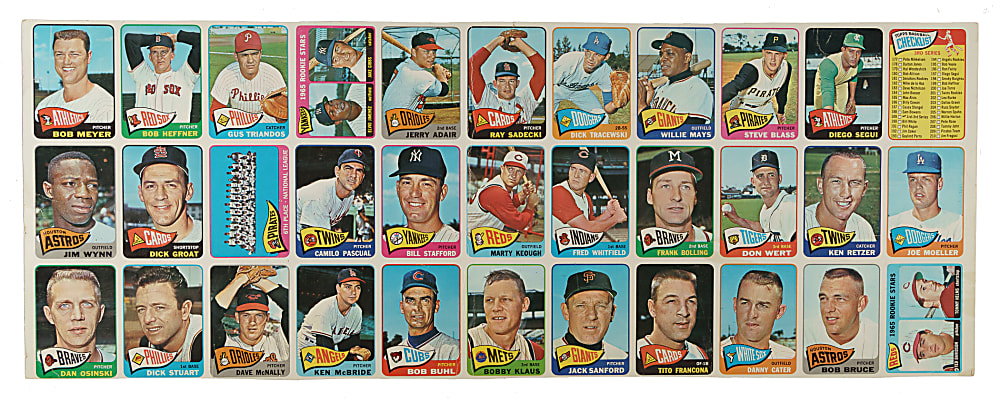 1965 O-Pee-Chee Partial Uncut Sheet (33 Cards) Including Willie Mays - All Wrong Backs!