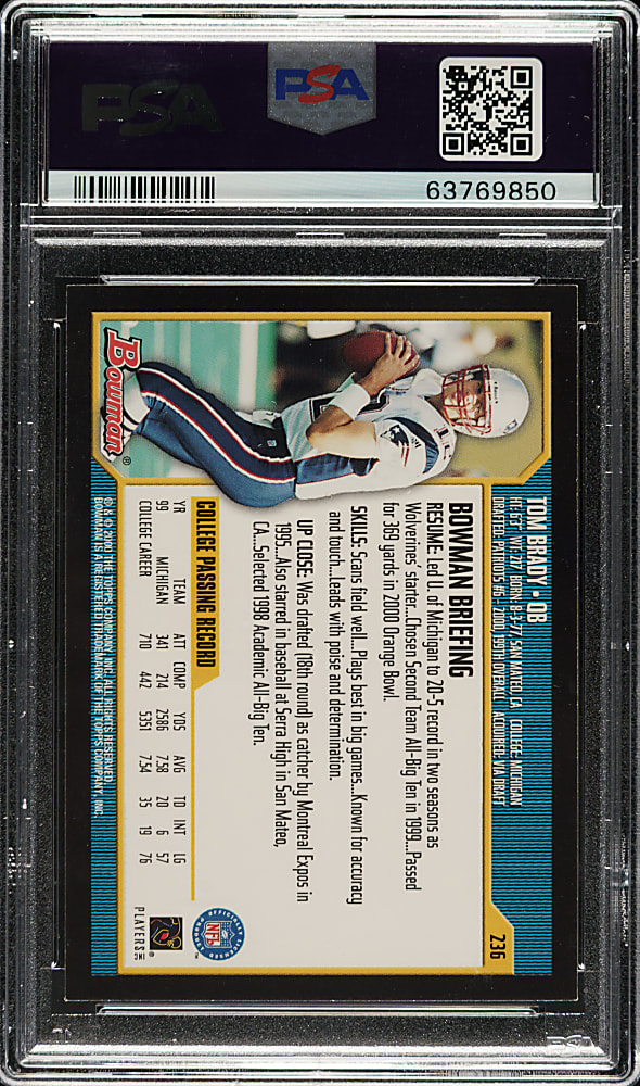 2000 Bowman Football #236 Tom Brady Rookie PSA NM 7