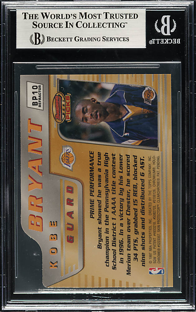 1996-1997 Bowman's Best Picks Basketball #BP10 Kobe Bryant Rookie Refractor BGS NM 7