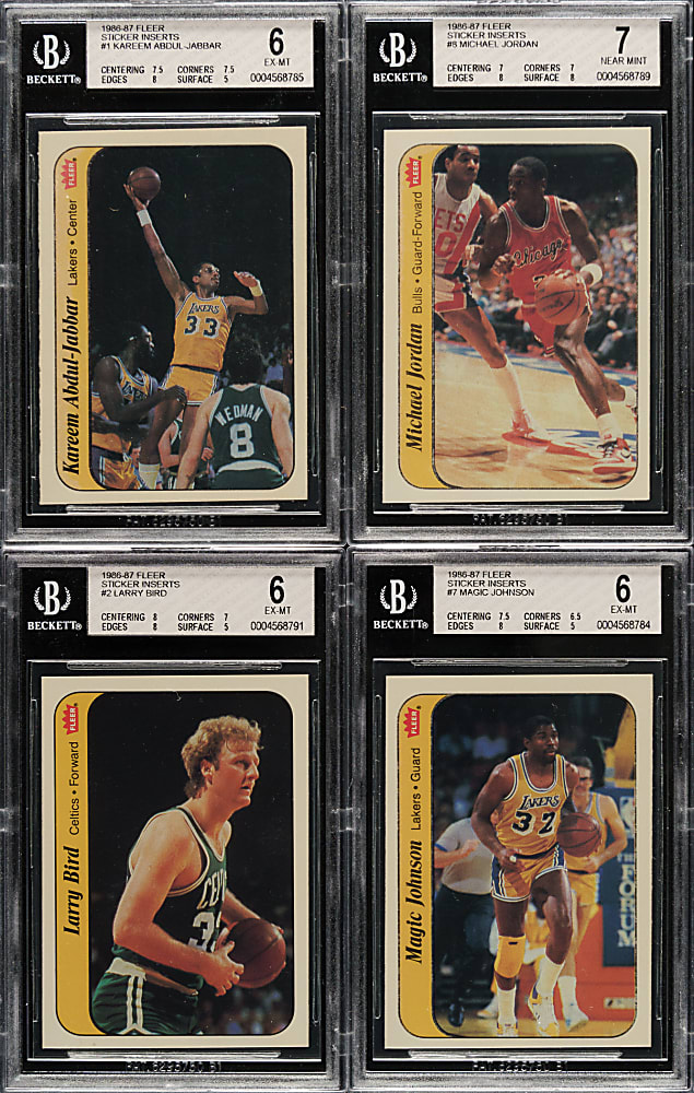 1986-1987 Fleer Basketball Stickers BGS-Graded Complete Set (11) Including #8 Michael Jordan Rookie NM 7
