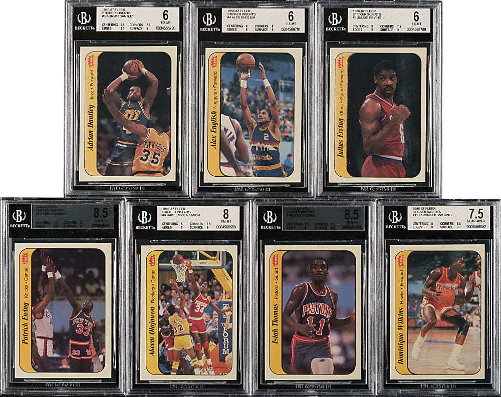 1986-1987 Fleer Basketball Stickers BGS-Graded Complete Set (11) Including #8 Michael Jordan Rookie NM 7