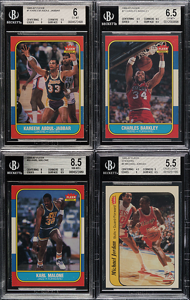 1986-1987 Fleer Basketball Near-Complete Set (127/132) Plus Partial Sticker Set (7/11) Including 90 BGS-Graded Cards
